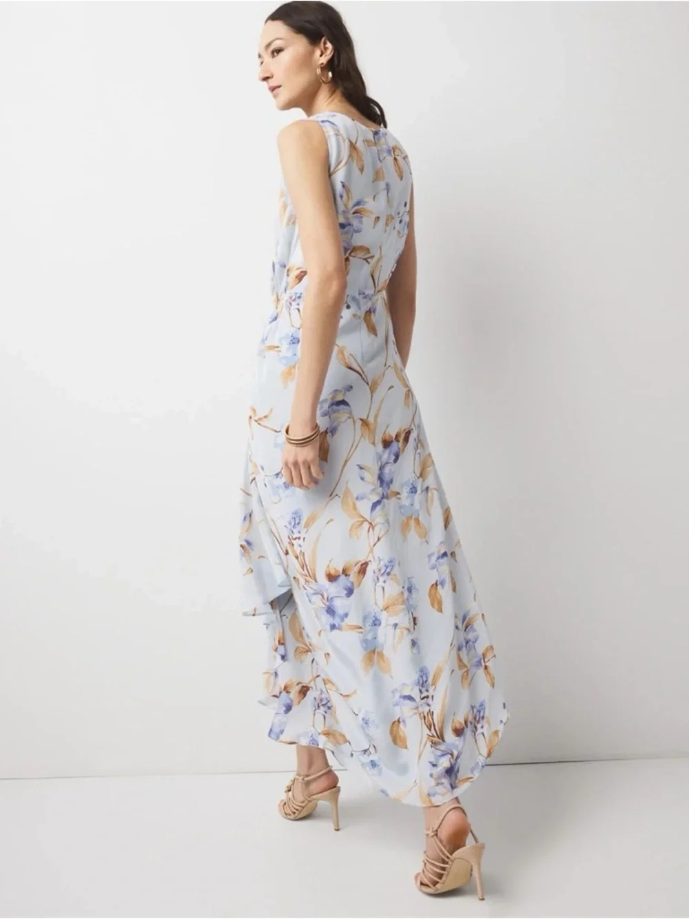 WHITEHOUSE BLACKMARKET•petite cowl neck floral ruched midi dress 8P EUC - Picture 4 of 8